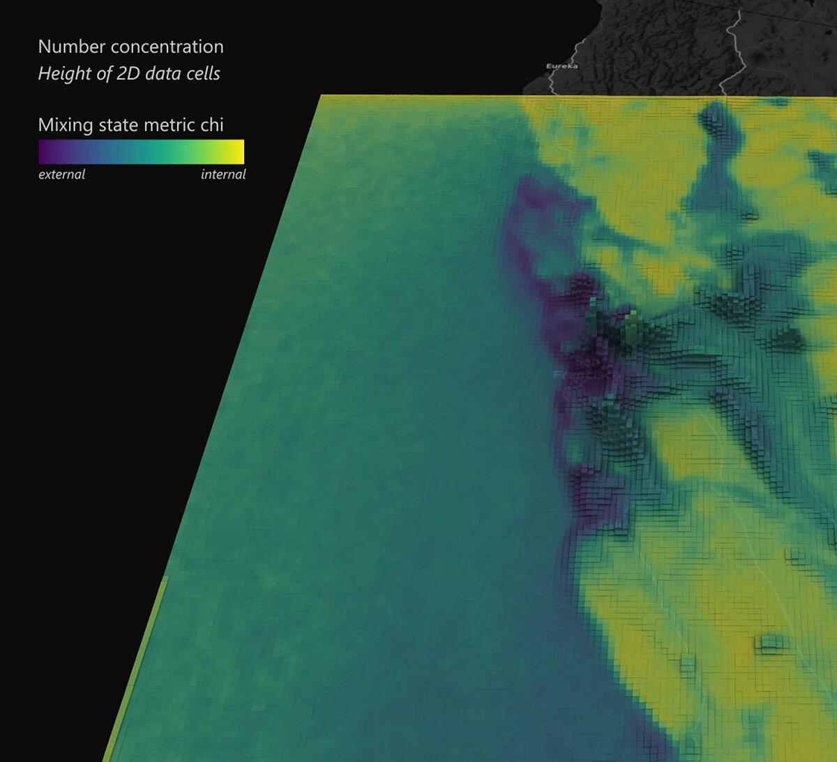 Visualization of mixing state metric over the San Francisco Bay region