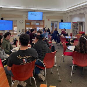 Students gather for trivia contest.